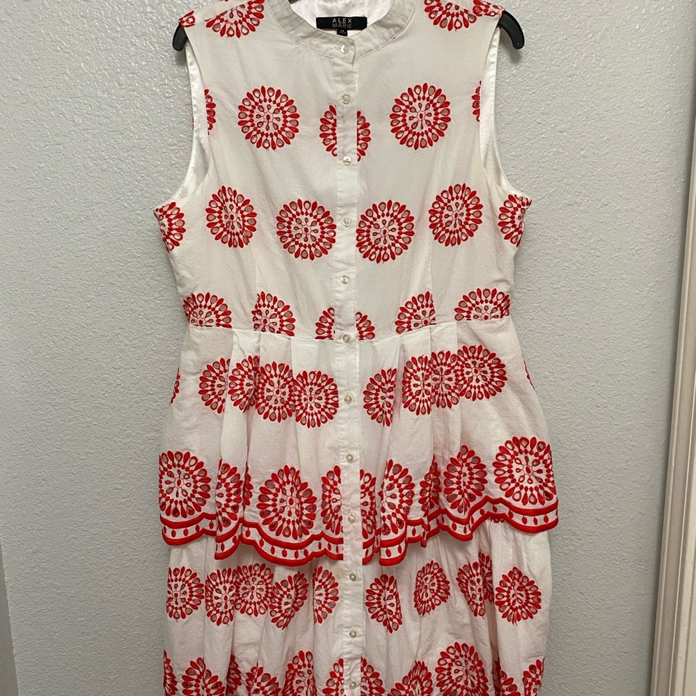 Alex Marie Red and White Mock Neck Midi Sundress